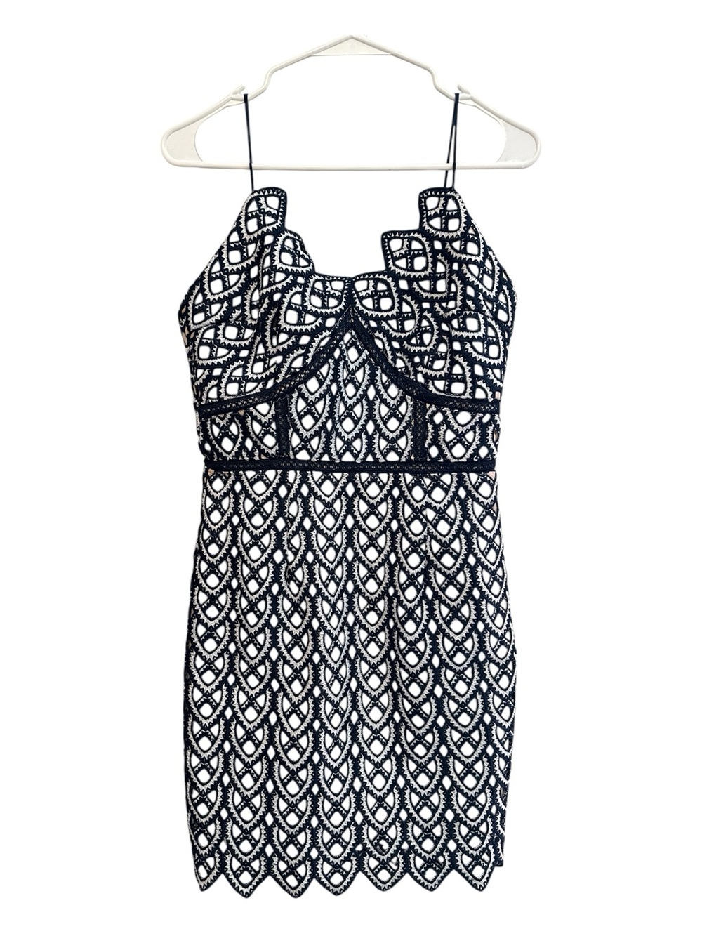 NWT 2010’s Minuet Scallop Design Black & Light Blue Mini Dress Small